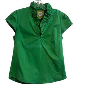 Elizabeth McKay Green Ruffled Women Blouse Sz 6 Cotton Blend Stretch